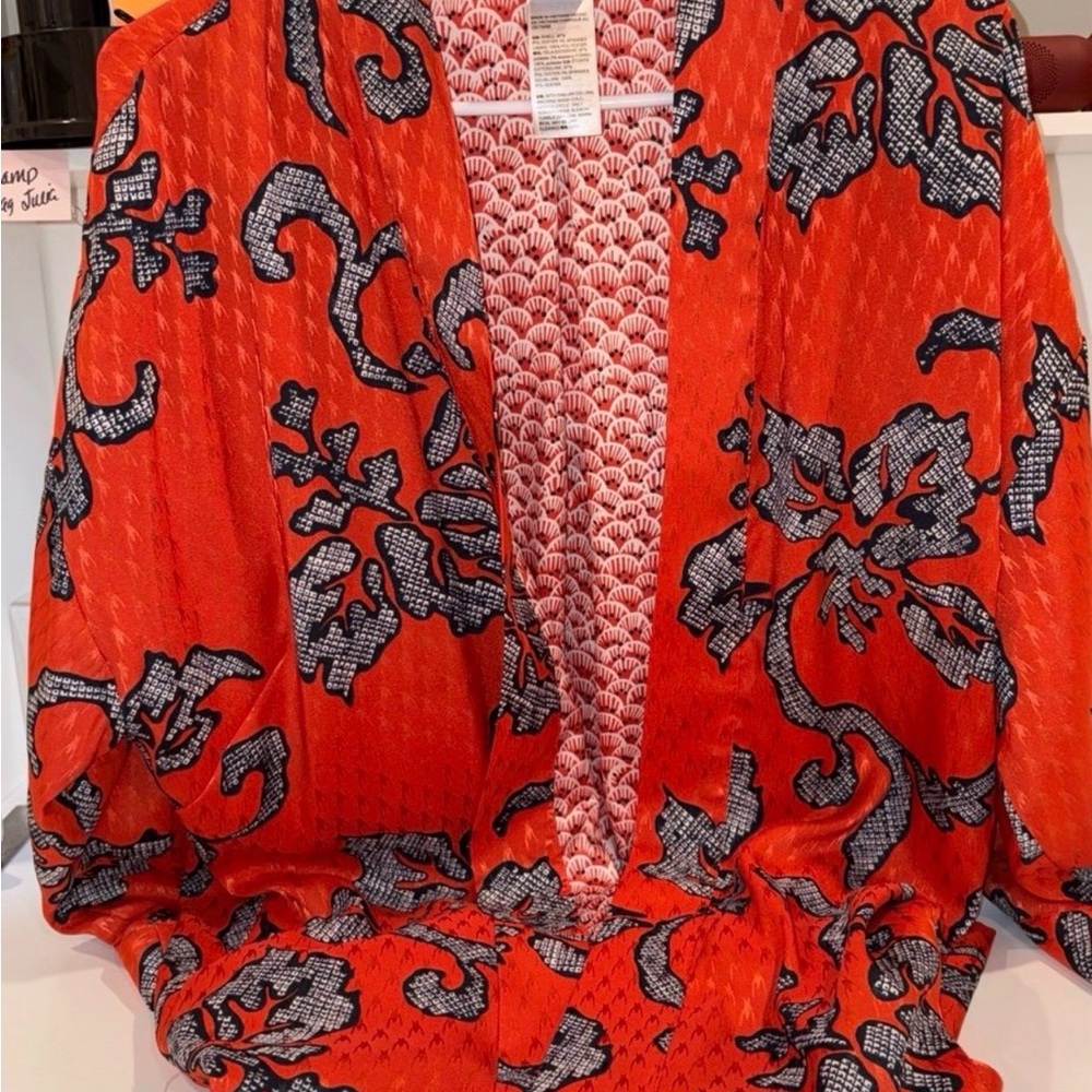 CHICO'S Orient Bliss Jacquard Kimono Jacket Orange Spice Sz 2 Women’s 12 - 14 - Picture 6 of 8